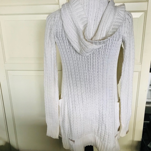 ProjectEVintage White Knit Hooded Button Sweater - Picture 6 of 7